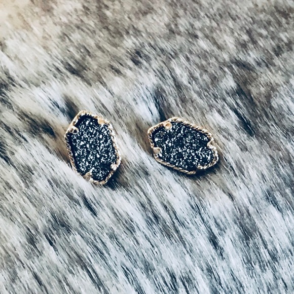 Tayzani Jewelry - Dark Graphite & Gold Dainty Druzy Stud Earrings